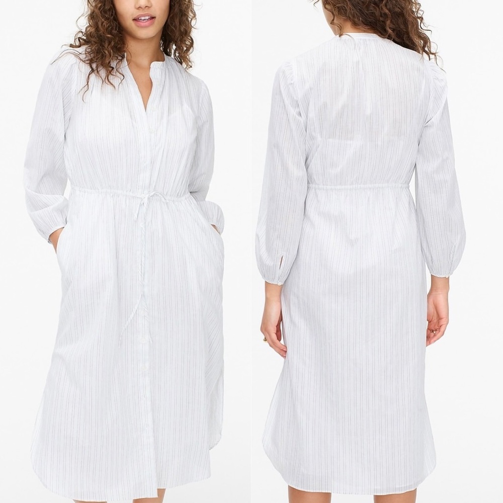 J Crew Cottagecore Tie-waist cotton voile blue & white striped midi dress